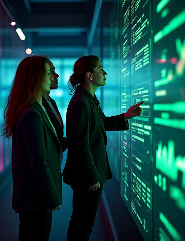 Team of analysts working with digital trading interfaces